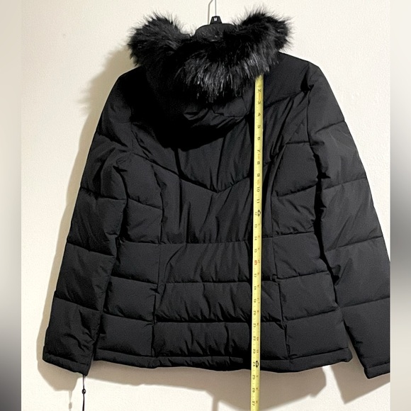 DKNY Hooded Puffer Jacket faux fur Size M Black. - Picture 3 of 16